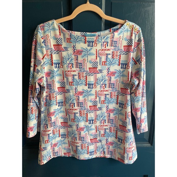 J.McLaughlin Tops - J.McLaughlin Top Catalina Cloth Tropical Palm Print Boat Neck Top XL